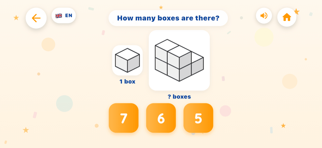 Trò chơi Tháp hộp kỳ diệu — bé đếm số khối hộp trong hình 3D trên Kiddy Brain